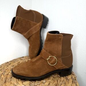 STUART WEITZMAN NWT Boots Luxering Micro stretch buckle accent suede brown